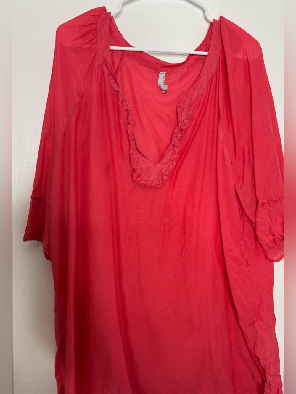 Old Navy Bright coral Ruffle-Neck Pullover flowy Blouse size 2xl (18/20) cotton